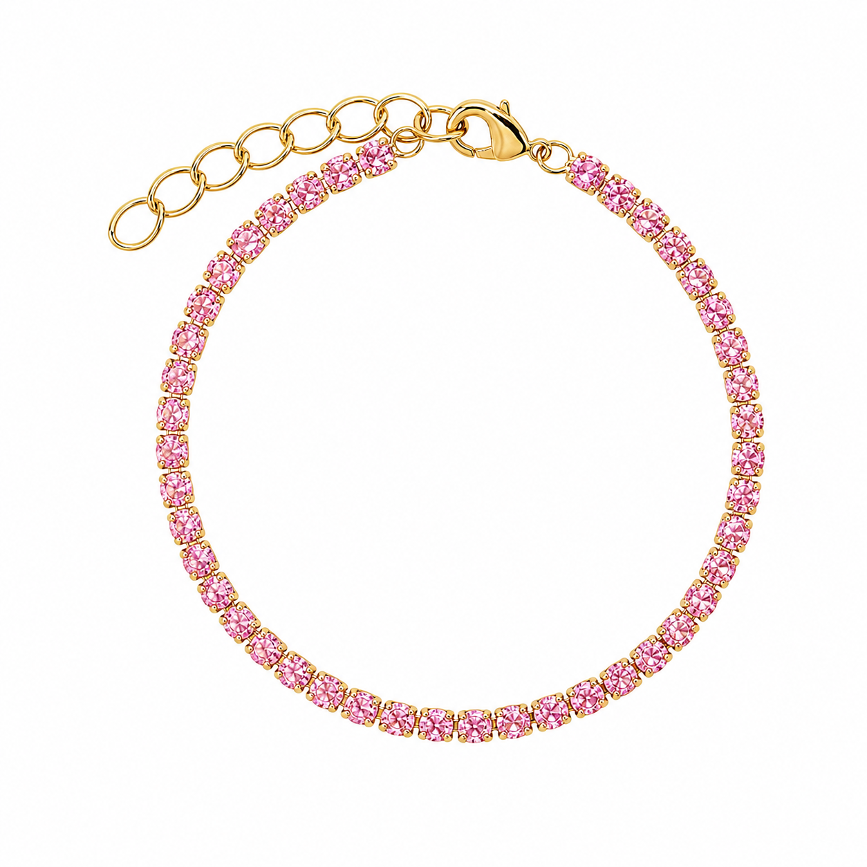 Cool Cat 18K Gold Plated Tennis Bracelet with Pink Cubic Zirconia | Burren Jewellery
