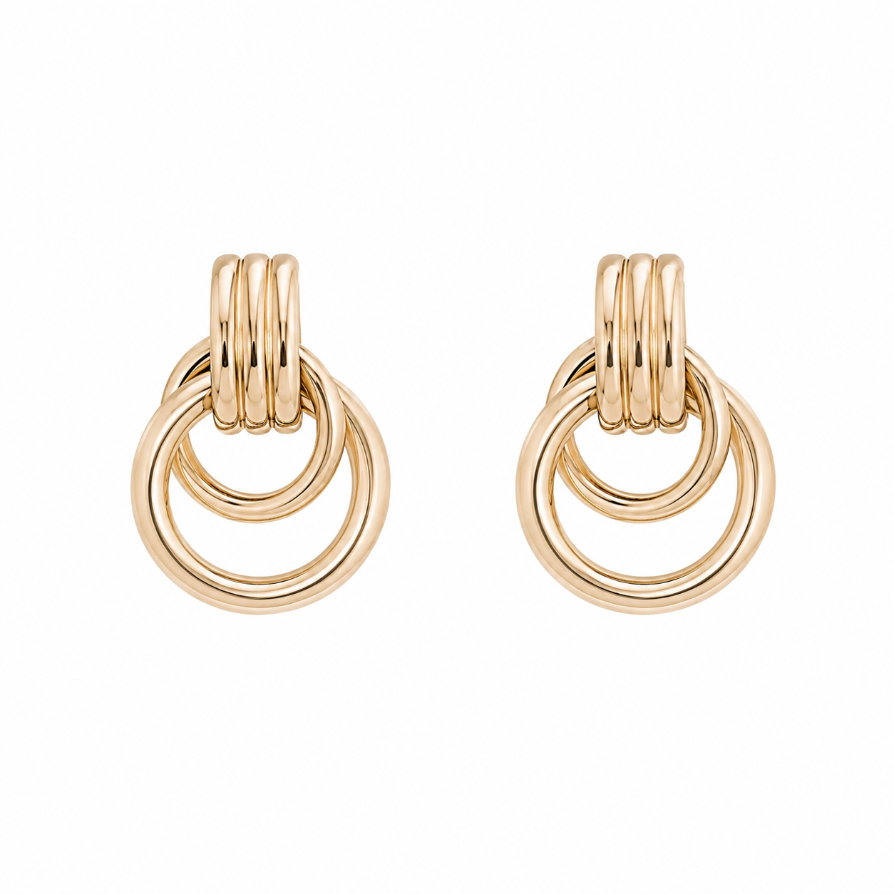 Dove Earrings in 18K Gold Plating Featuring a Sculptural Triple Interlocking Hoop Stud Design | Burren Jewellery