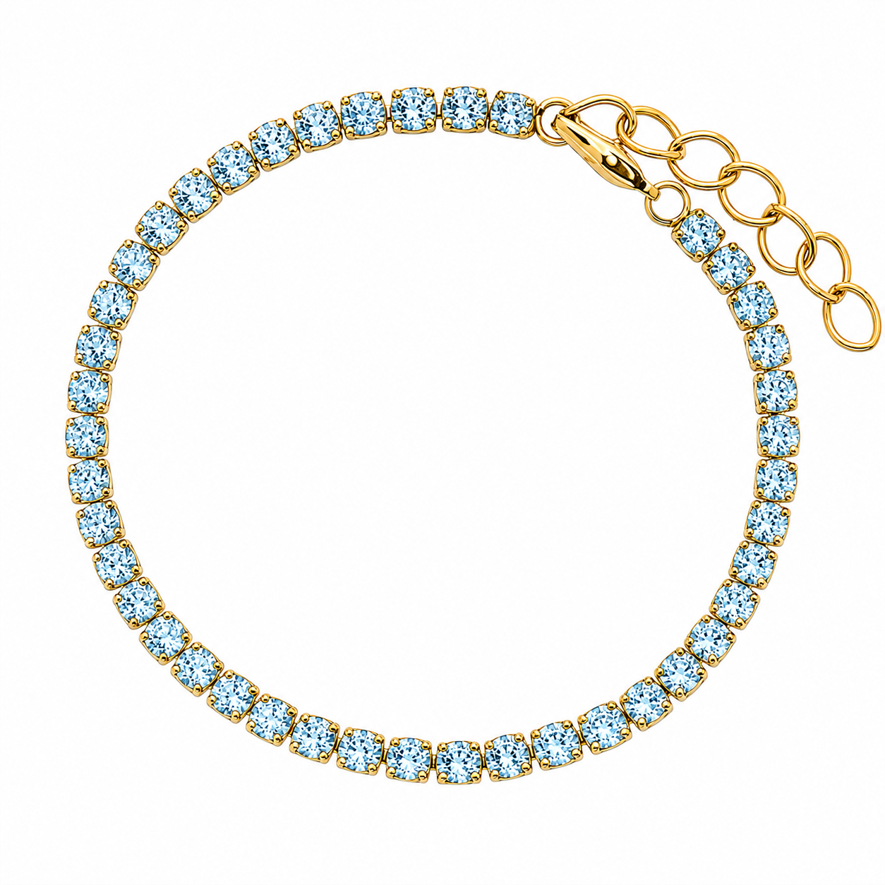 Glamour 18K Gold Plated Tennis Bracelet with Light Blue Cubic Zirconia | Burren Jewellery