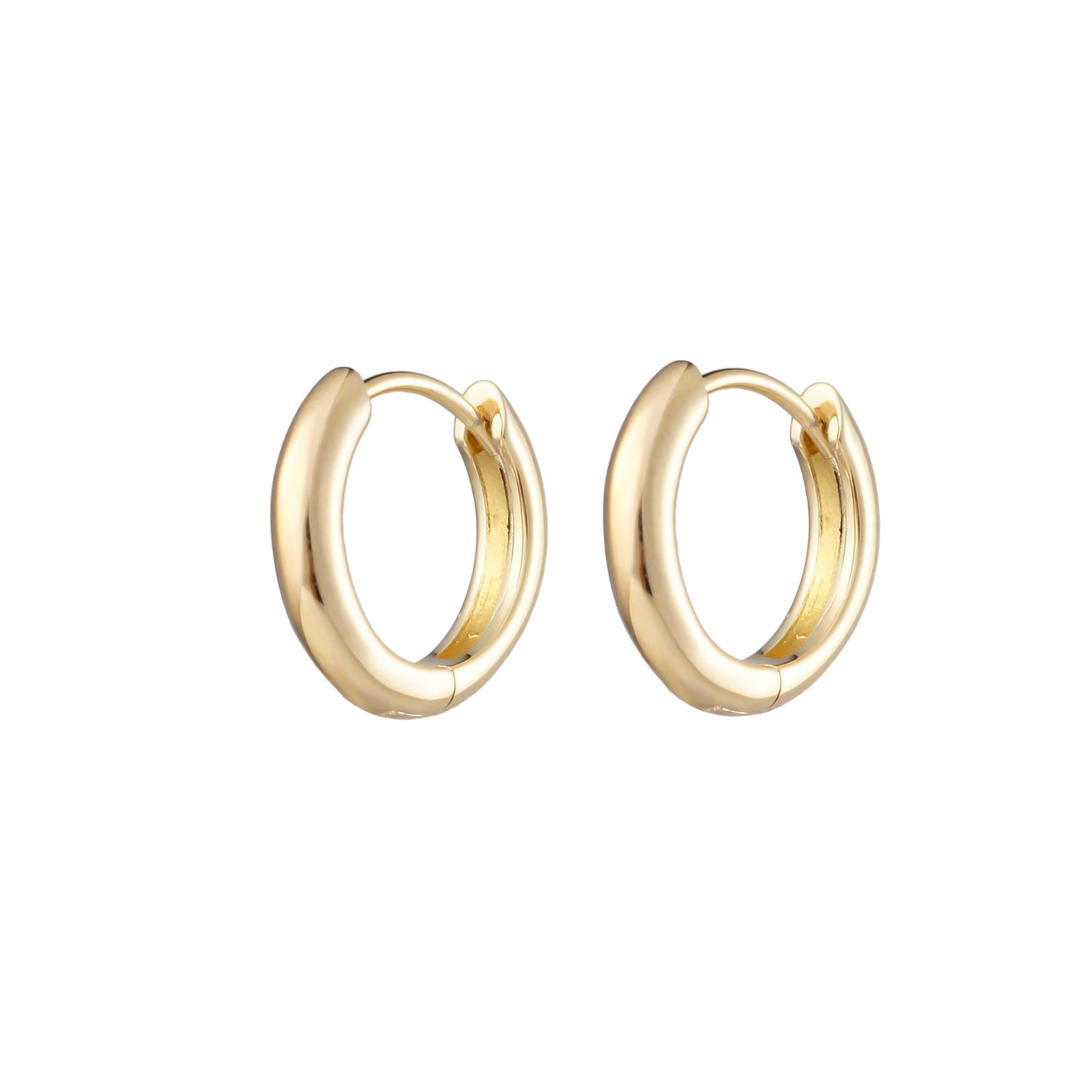 Lily Huggies in 18K Gold Plating Featuring Smooth Polished Classic Hoop Earrings with a Secure Hinged Closure | Burren Jewellery