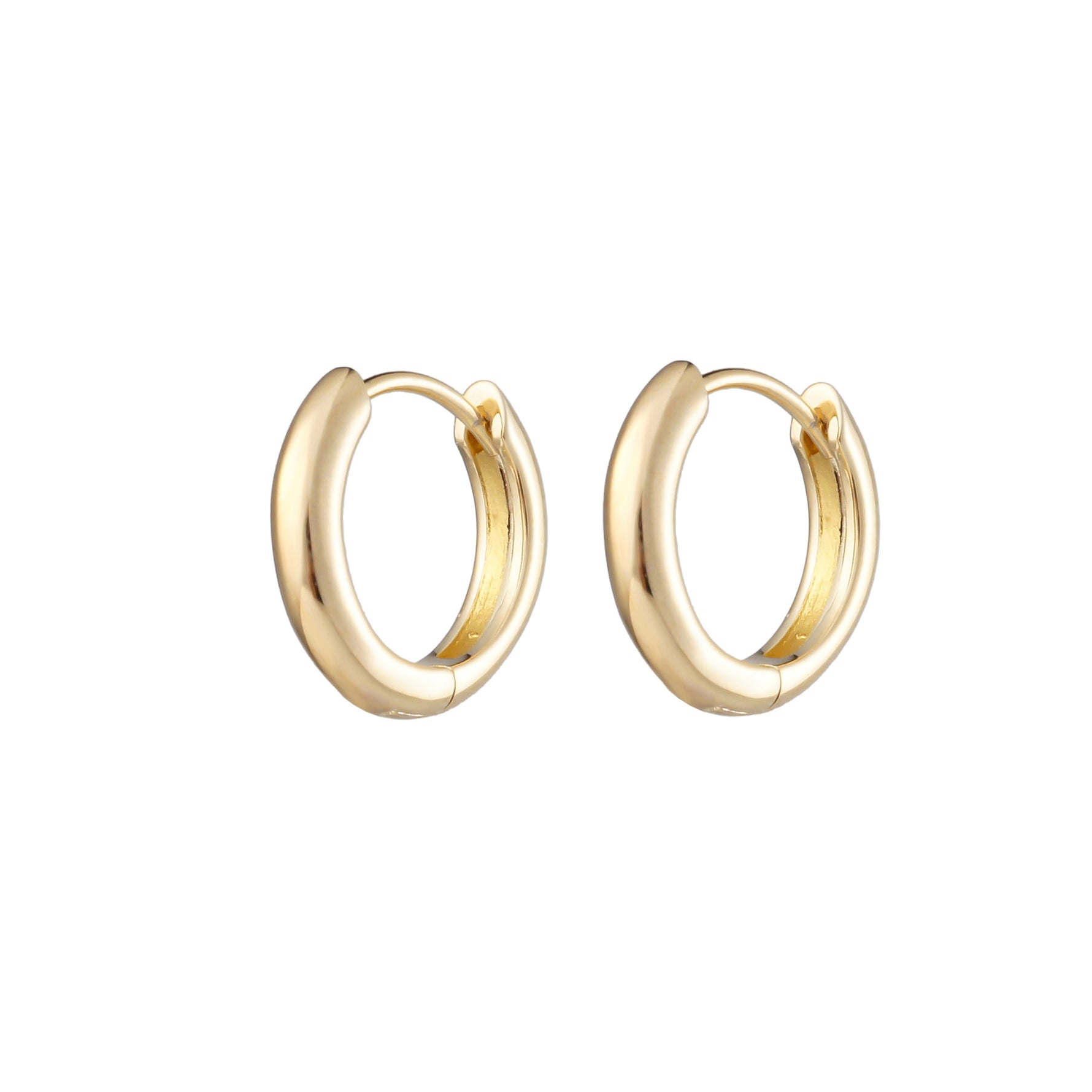 Lily Huggies in 18K Gold Plating Featuring Smooth Polished Classic Hoop Earrings with a Secure Hinged Closure | Burren Jewellery