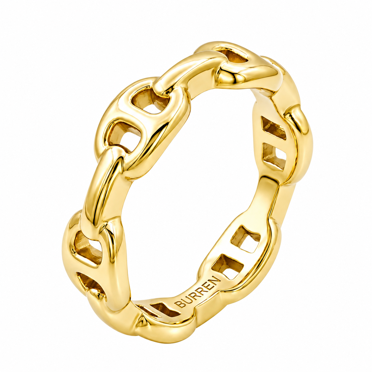 Linked Horizons Ring in 18K Gold Plating Featuring a Modern Interlocking Chain Link Design | Burren Jewellery