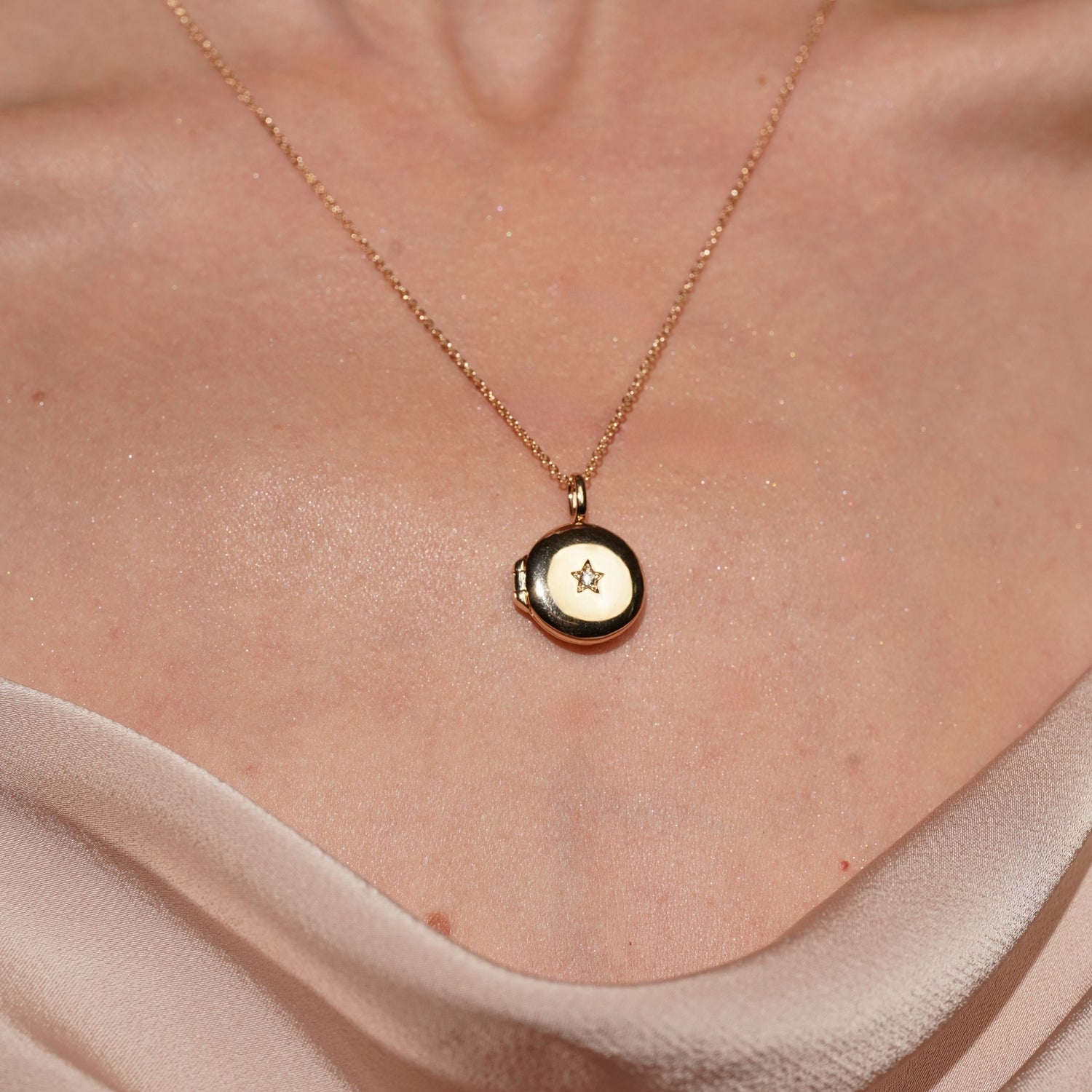 Little Moment Round Locket Necklace with Cubic Zirconia Star