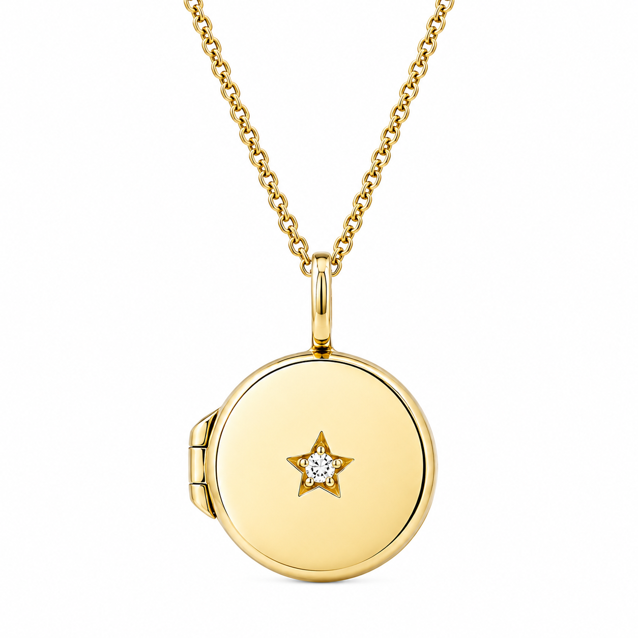 Little Moment Round Locket Necklace with Cubic Zirconia Star