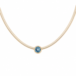 Marina Necklace in 18K Gold Plating Featuring a Bezel-Set Round Blue Cubic Zirconia Pendant on a Herringbone Snake Chain | Burren Jewellery