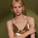 Model wearing Never Say Goodbye 18K Gold Plated Freshwater Pearl Bracelet and Necklace | Burren Jewellery