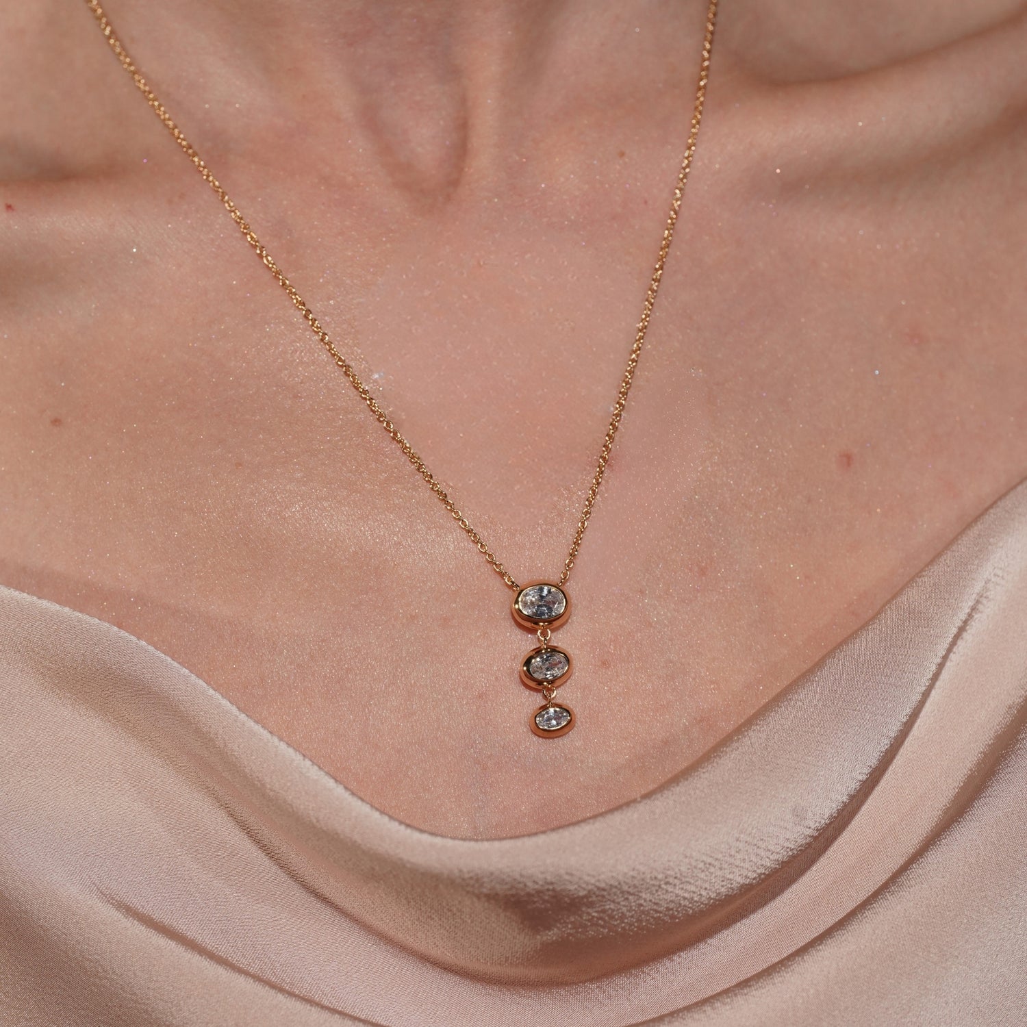 Sense of Balance NecklaceTriple Oval CZ Drop