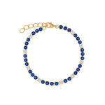 No Apologies 18K Gold Plated Tennis Bracelet with Sapphire Blue and Clear Cubic Zirconia | Burren Jewellery