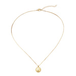 Full Shot of Noble Pendant Necklace in 18K Gold Plating Featuring an Engraved Sunburst Circular Pendant with Beaded Border on a Fine Box Chain | Burren Jewellery