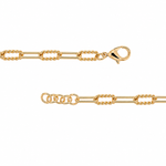 A close-up of Old Record 18K Plated mixed link chain bracelet showing two link styles: elongated bar links and twisted rope links, with a lobster clasp on a plain white background.