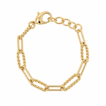 Old Record 18K Gold Plated Mixed Link Chain Bracelet with Twisted Rope Detailing | Burren Jewellery
