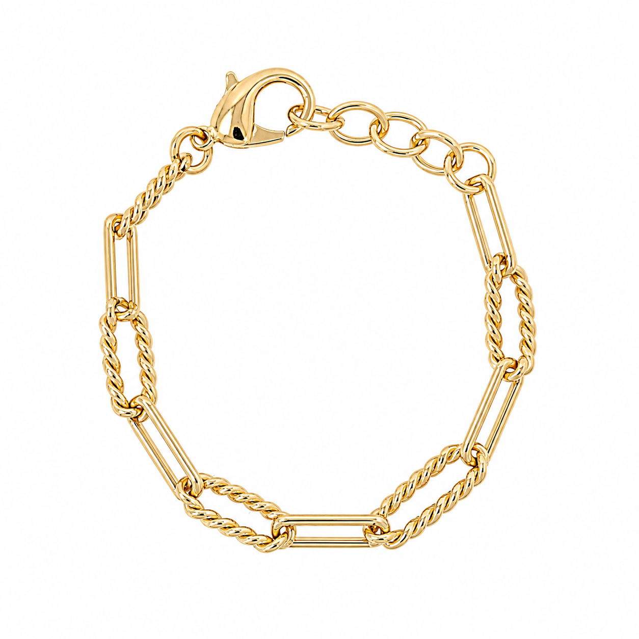 Old Record 18K Gold Plated Mixed Link Chain Bracelet with Twisted Rope Detailing | Burren Jewellery
