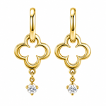 Presence Earrings in 18K Gold Plating Featuring Open Clover Charms and Cubic Zirconia Drops | Burren Jewellery