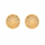 Front shot of the Radiance Earrings in 18K Gold Plating Featuring Engraved Sunburst Round Studs | Burren Jewellery
