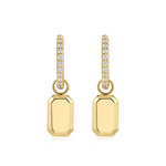 Replenish Life Earrings in 18K Gold Plating with Pavé Cubic Zirconia Huggie Hoops and Removable Polished Tag Charms | Burren Jewellery