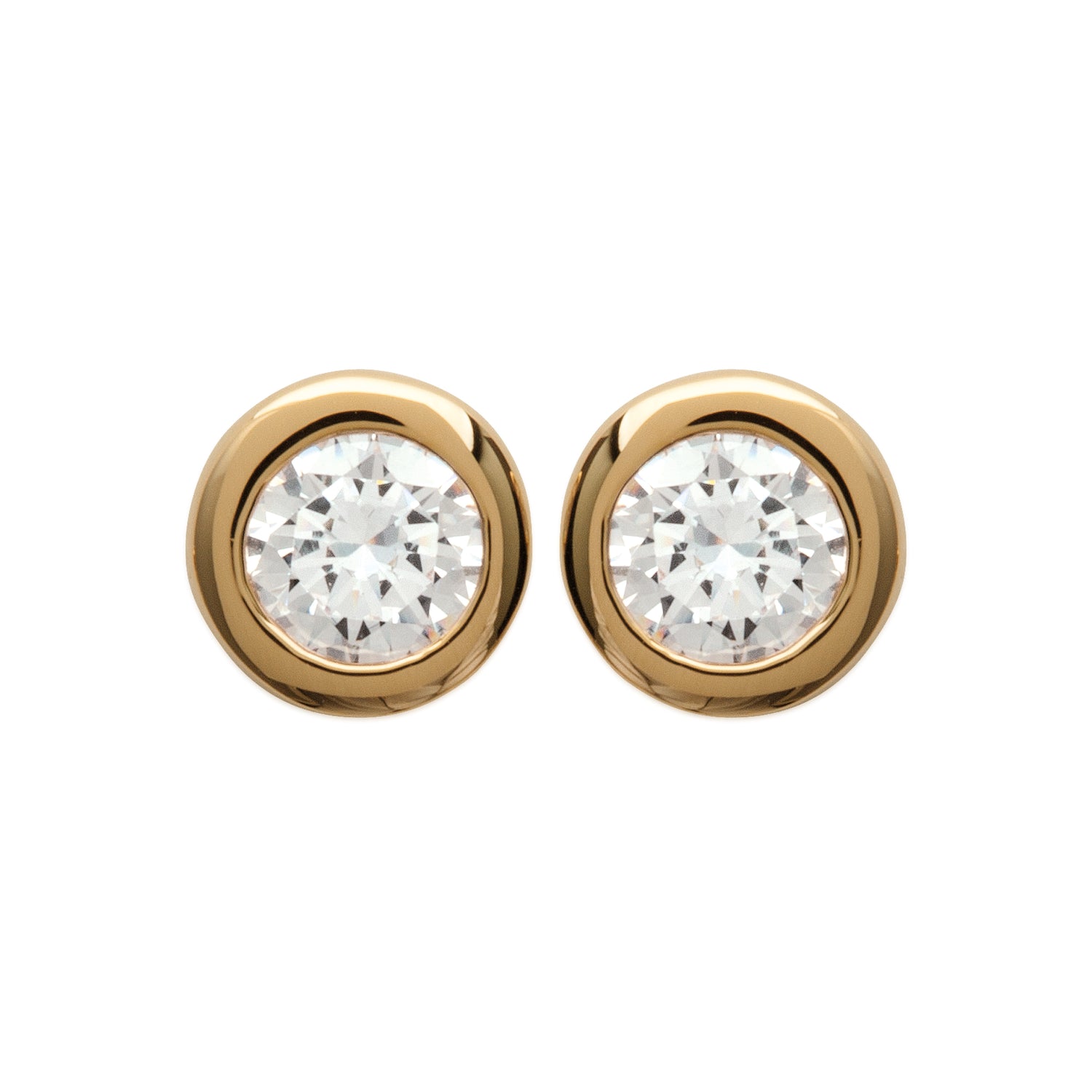 18K gold plate ‘Round About Midnight’ Earrings with centre Cubic Zircon stone in rub over setting