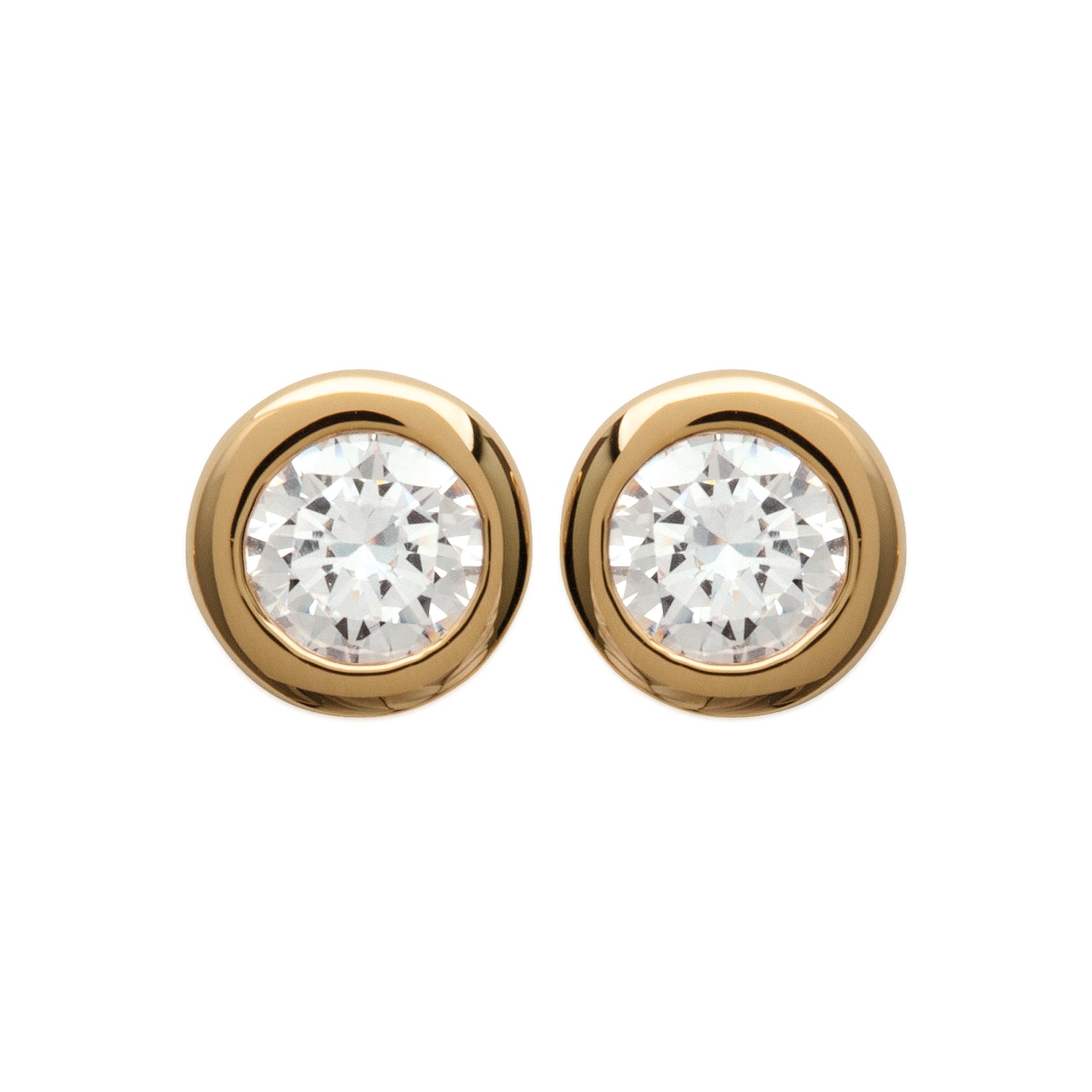18K gold plate ‘Round About Midnight’ Earrings with centre Cubic Zircon stone in rub over setting