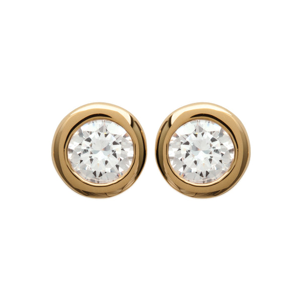 18K gold plate ‘Round About Midnight’ Earrings with centre Cubic Zircon stone in rub over setting