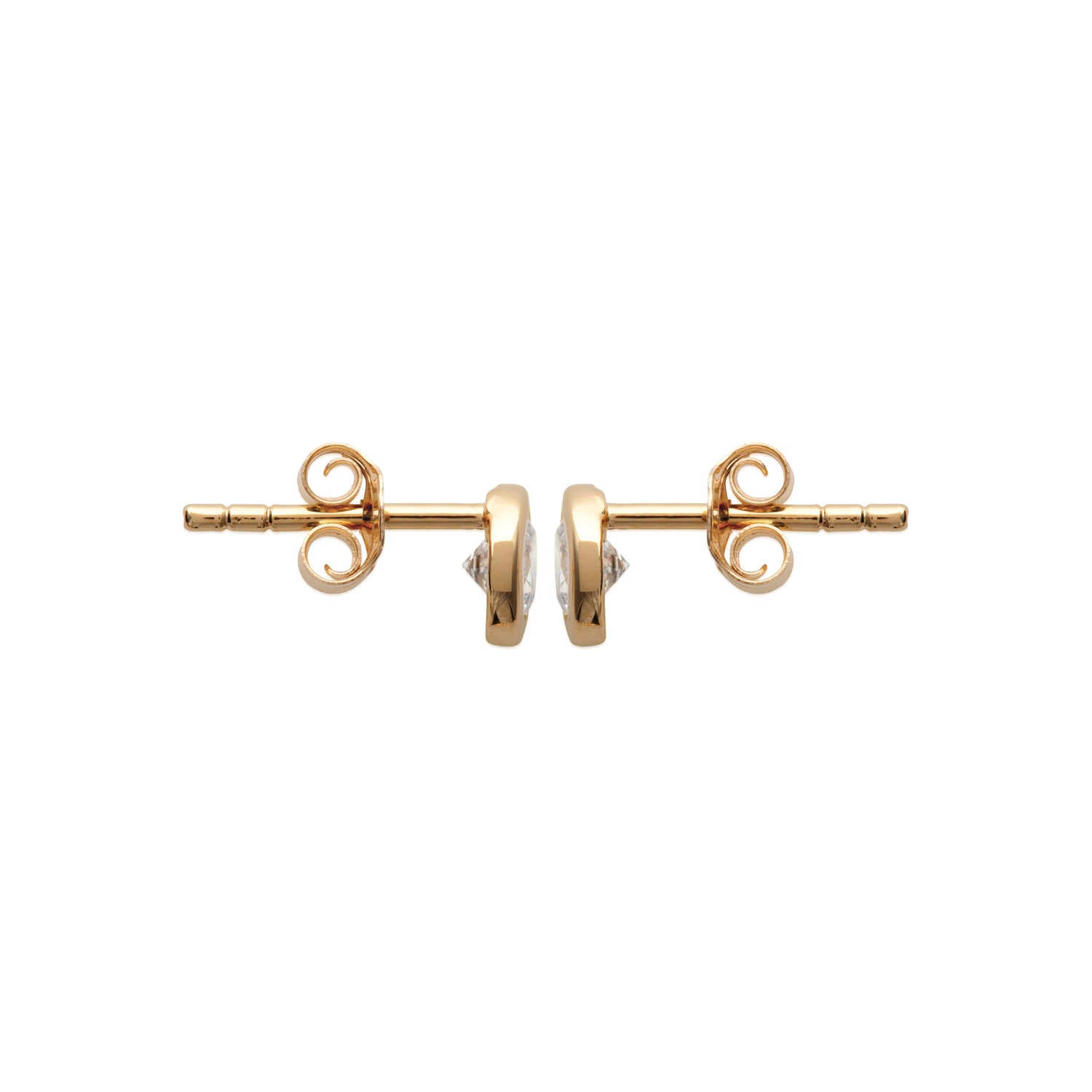 18K gold plate ‘Round About Midnight’ Earrings with centre Cubic Zircon stone in rub over setting side