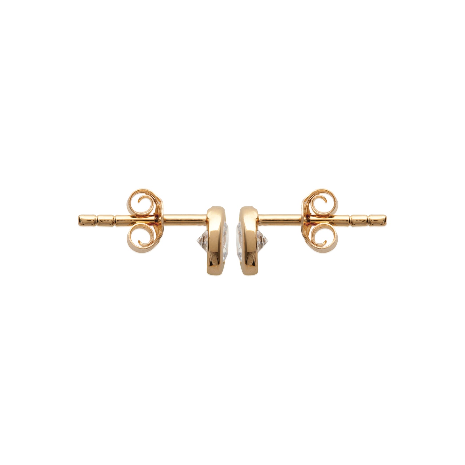 18K gold plate ‘Round About Midnight’ Earrings with centre Cubic Zircon stone in rub over setting