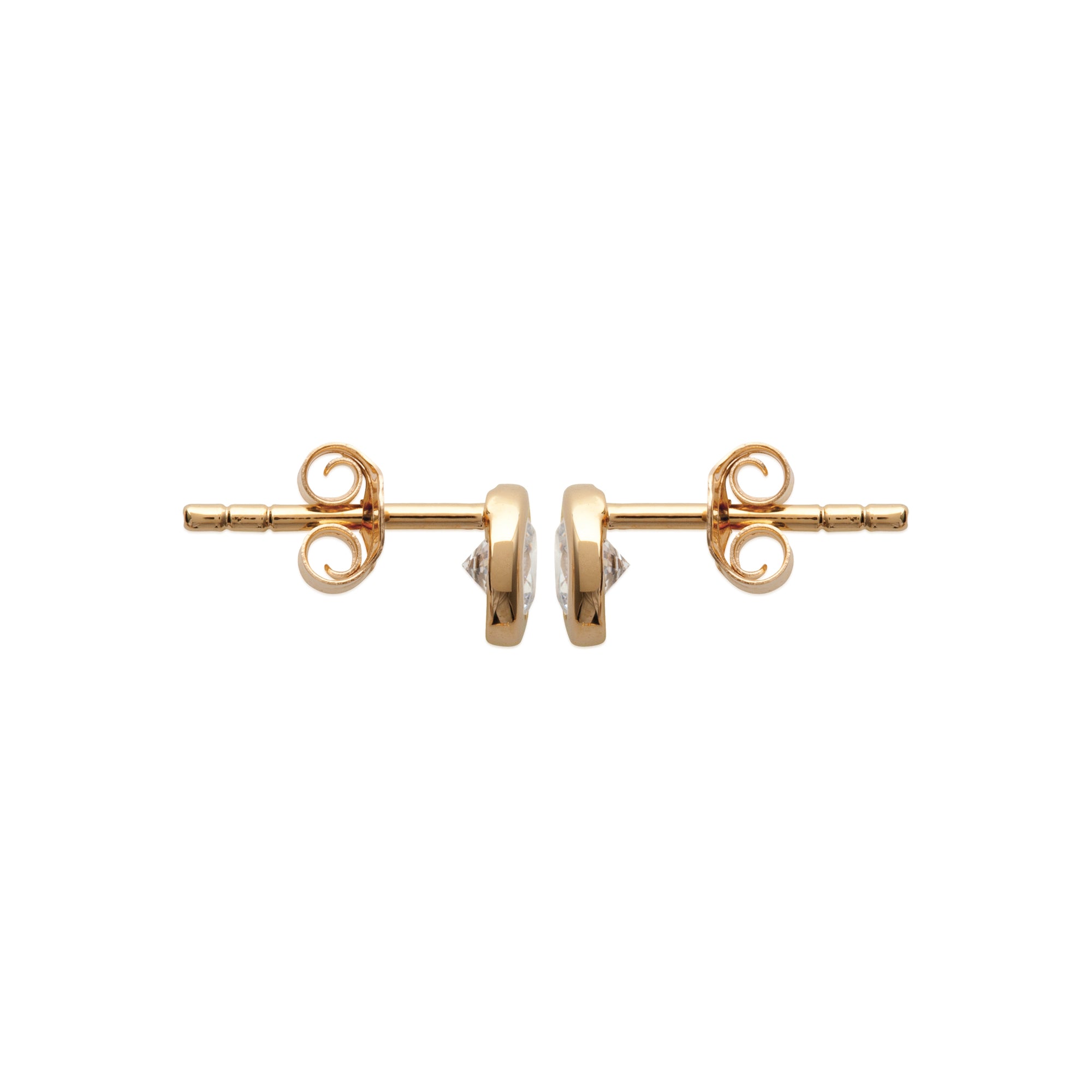 18K gold plate ‘Round About Midnight’ Earrings with centre Cubic Zircon stone in rub over setting