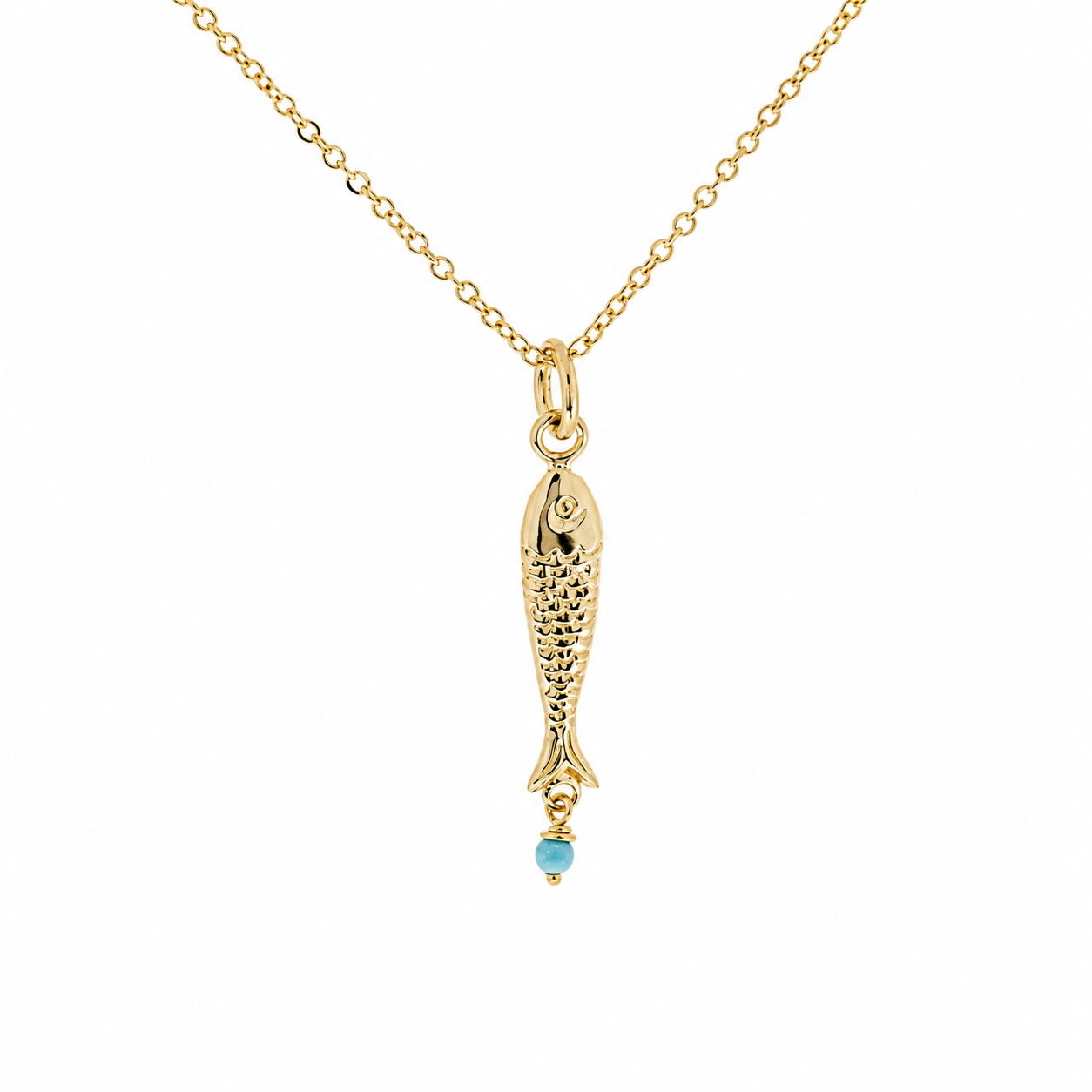 Under the Sea 18K Gold Plated Fish Pendant Necklace with Turquoise Bead | Burren Jewellery
