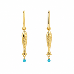 Under the Sea 18K Gold Plated Fish Drop Earrings with Turquoise Beads | Burren Jewellery