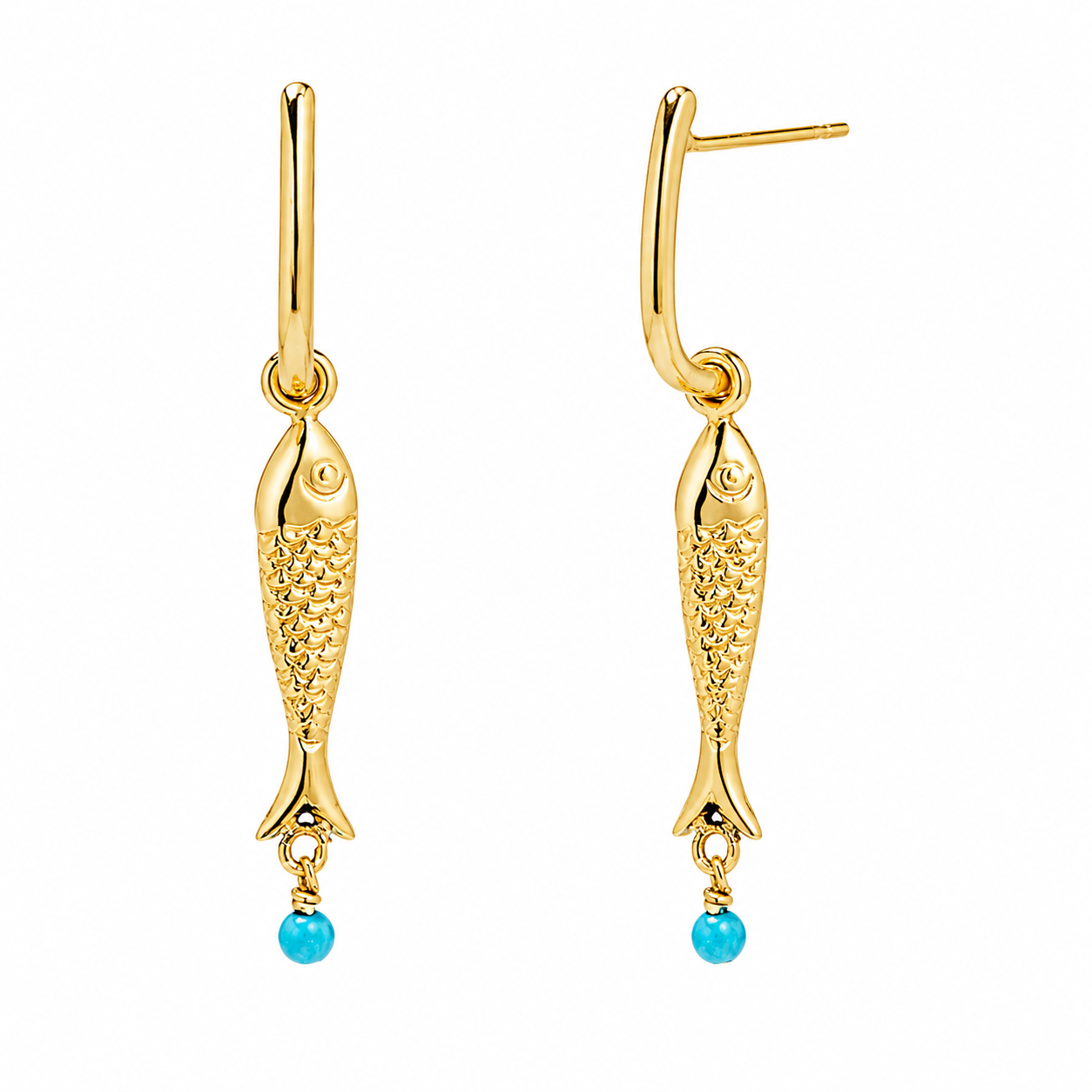 Under the Sea Fish Drop Earrings with Turquoise Bead