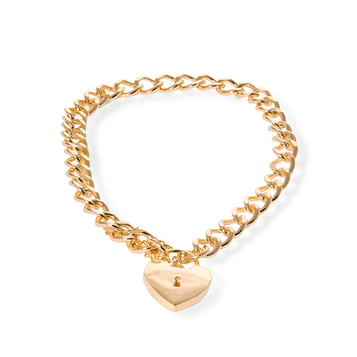burren jewellery 18k gold plated chain bracelet with a heart-shaped padlock charm
