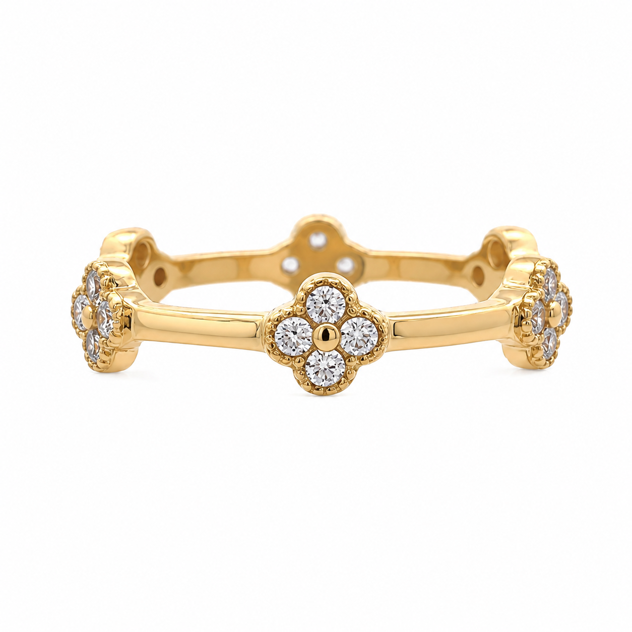 Blossom Eternity Ring in 18K Gold Plating Featuring White Cubic Zirconia Quatrefoil Floral Motifs | Burren Jewellery