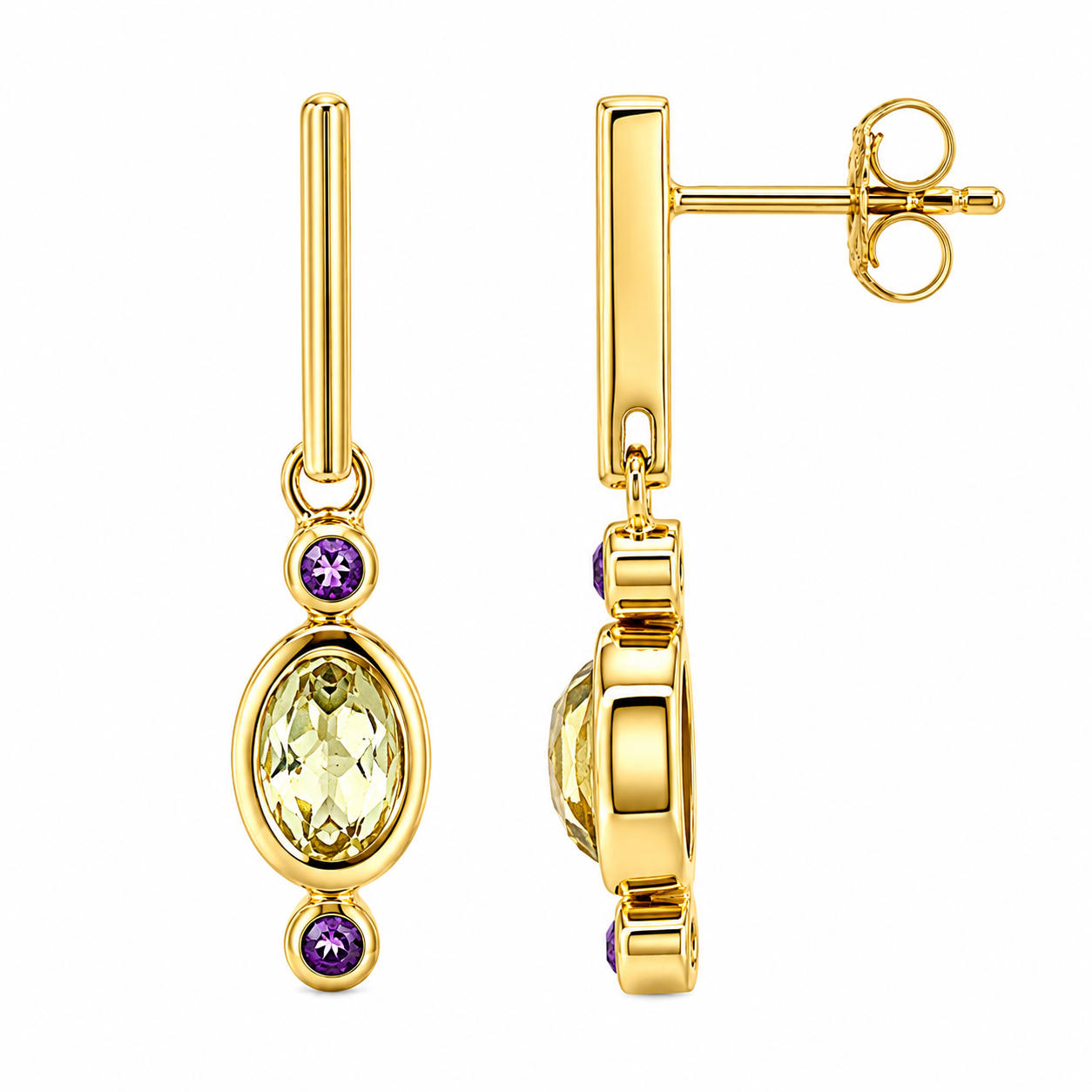 Lingering Light Citrine & Amethyst Drop Earrings