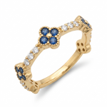 Tropical Blossom Ring in 18K Gold Plating Featuring Blue Quatrefoil Cubic Zirconia Motifs with White Pavé Cubic Zirconia Accents | Burren Jewellery