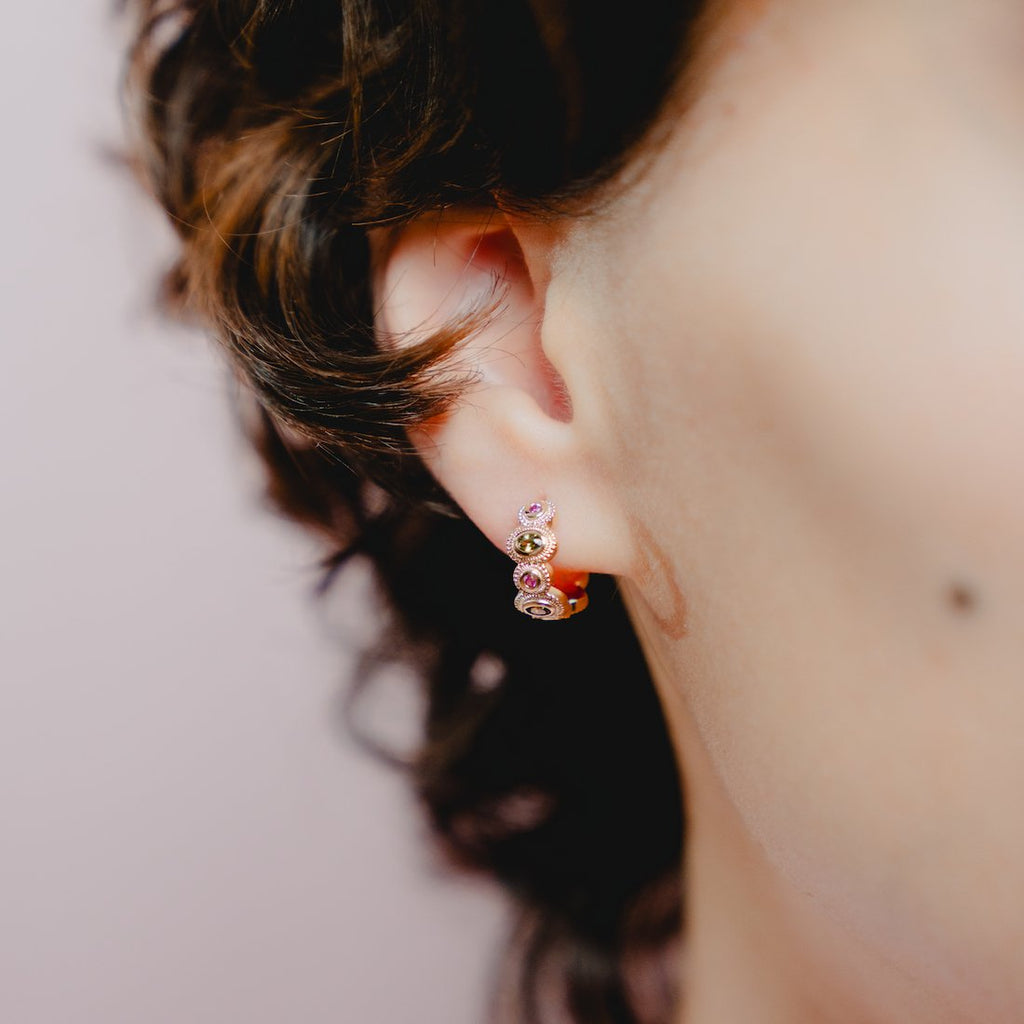 burren jewellery 18k gold plate jasmine huggie earrings model