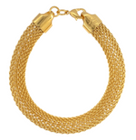 Long Way Home gold plated woven cord bracelet laid flat, showing the clasp and end caps