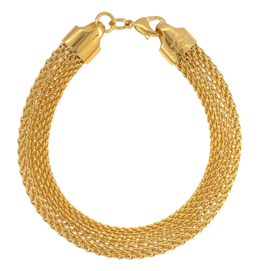 Long Way Home gold plated woven cord bracelet laid flat, showing the clasp and end caps