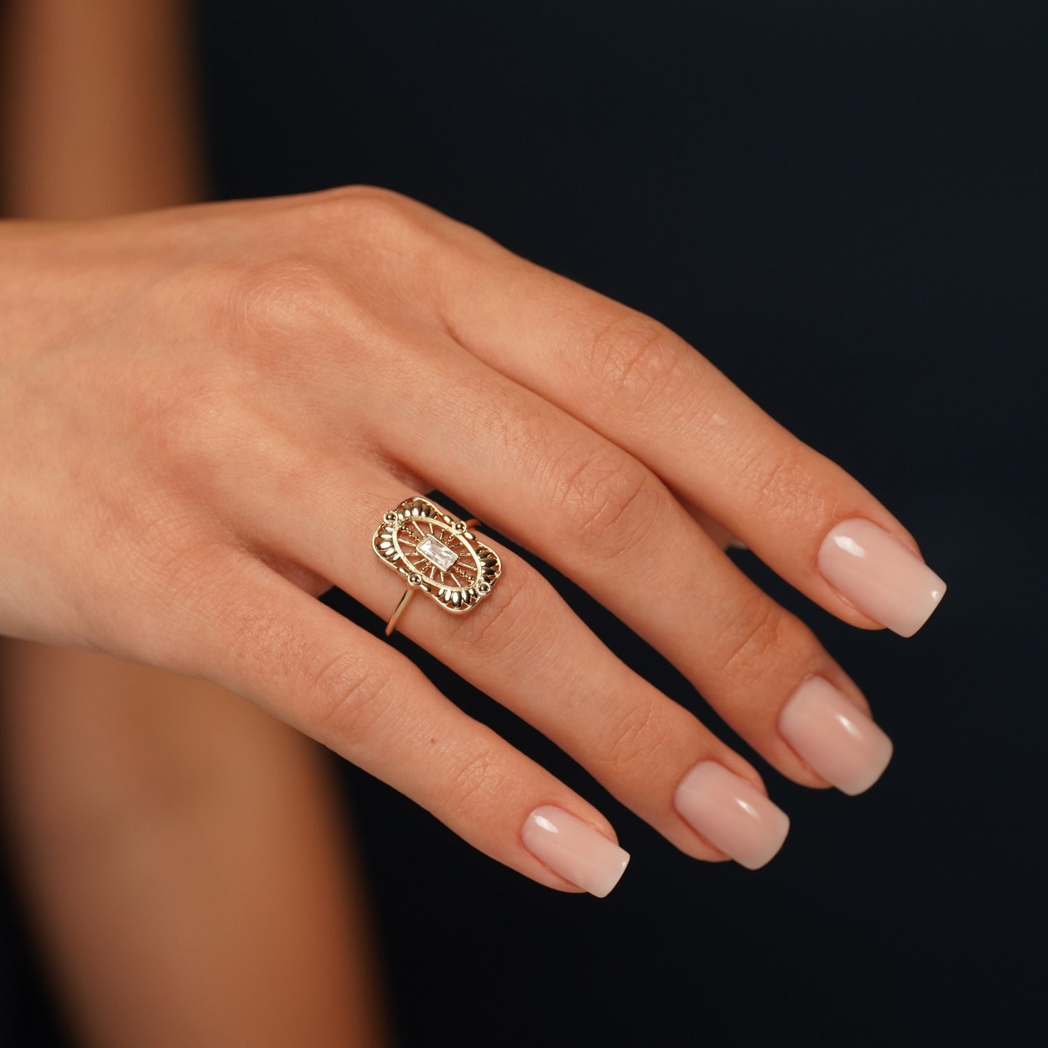 Timeless Aura Art Deco Baguette CZ Ring