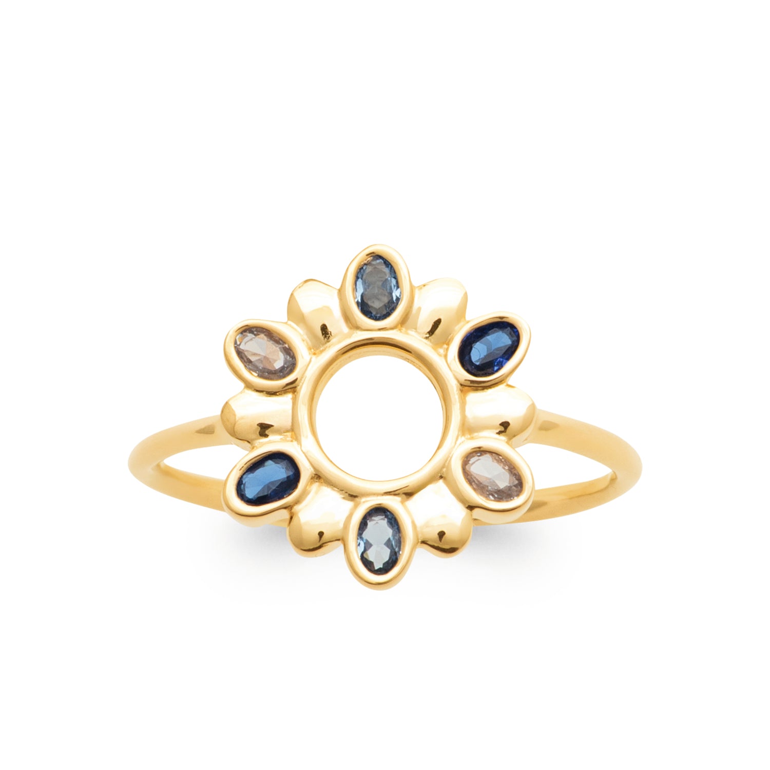 Tidal Bloom Ring Sapphire Blue and Clear CZ