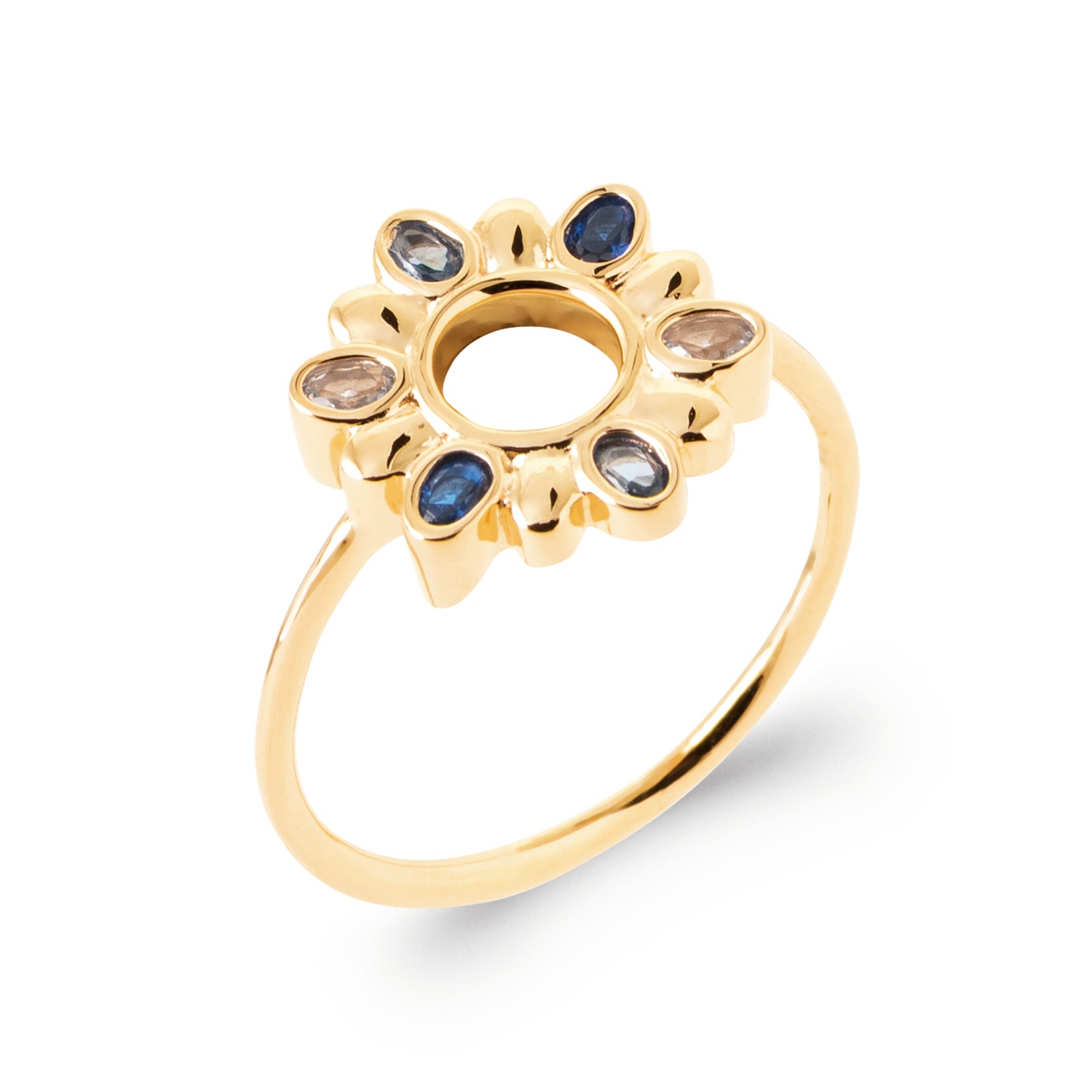 Tidal Bloom Ring Sapphire Blue and Clear CZ