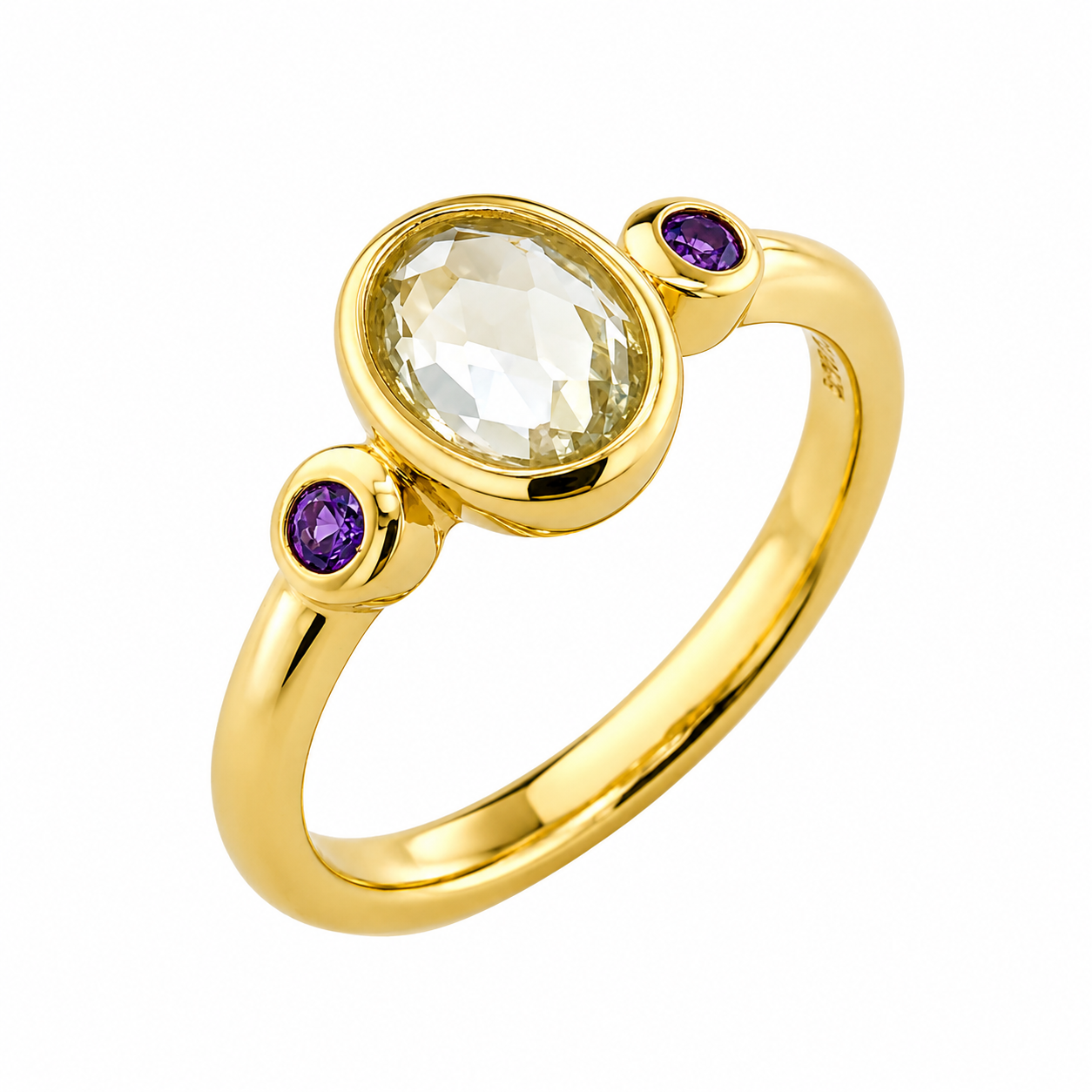 Lingering Light Ring in 18K Gold Plating Featuring an Oval Citrine-Coloured Cubic Zirconia with Round Amethyst-Coloured Cubic Zirconia Accents | Burren Jewellery