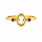 Lingering Light Ring in 18K Gold Plating Featuring an Oval Citrine-Coloured Cubic Zirconia with Round Amethyst-Coloured Cubic Zirconia Accents | Burren Jewellery