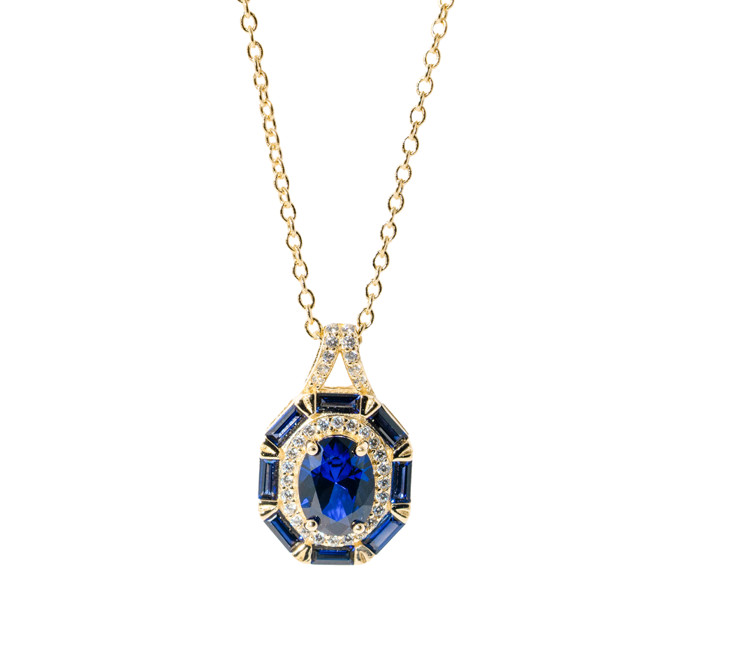 18k gold plated blue spinel natural stone large pendant