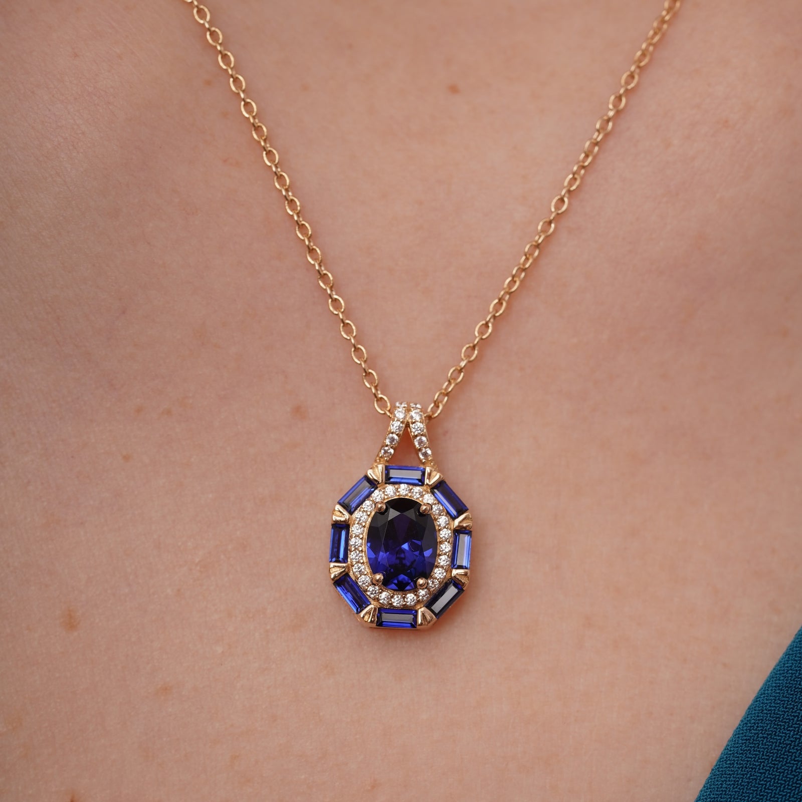 burren jewellery 18k gold plated classic blue sapphire necklace 