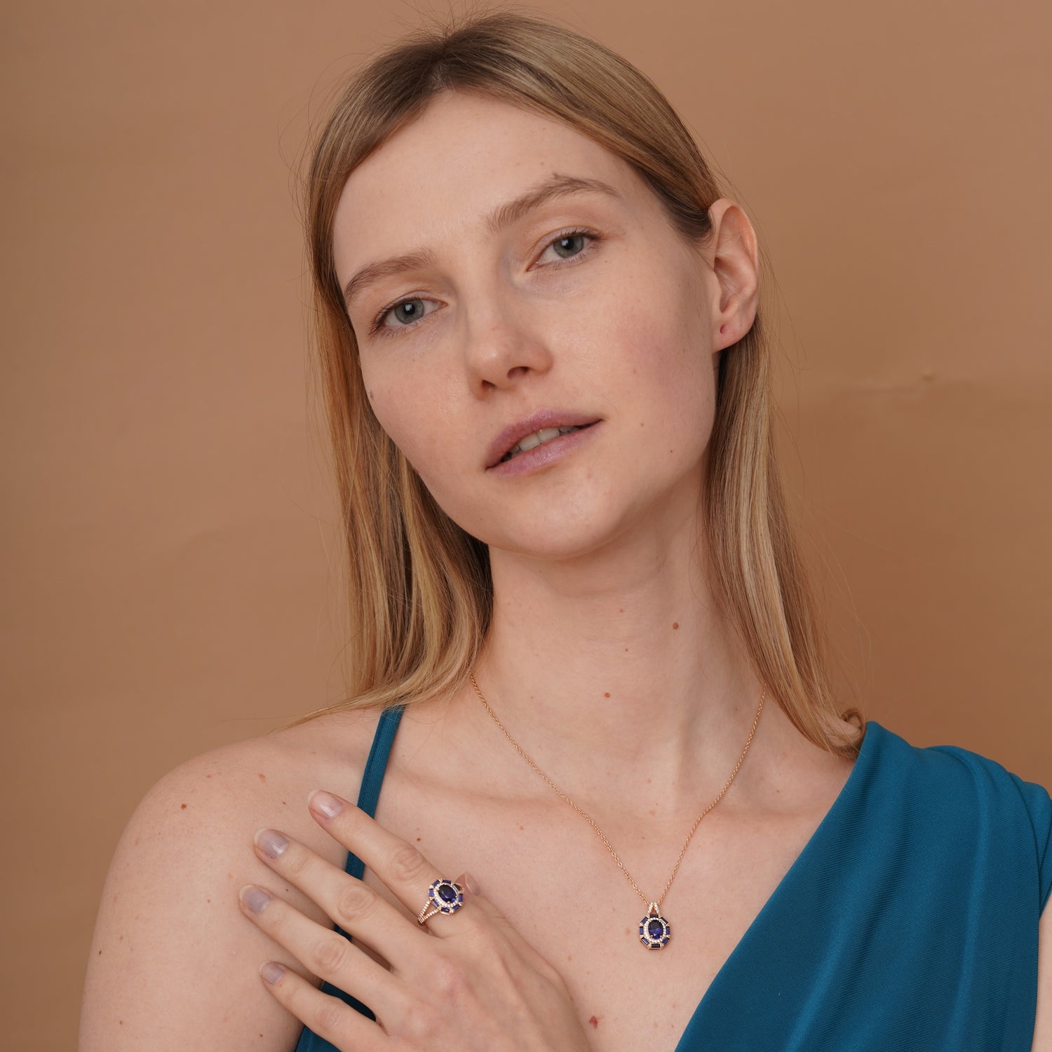 burren jewellery 18k gold plated classic blue sapphire necklace 