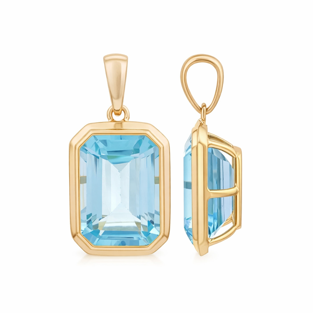 18k gold plated natural stone blue topaz large pendant