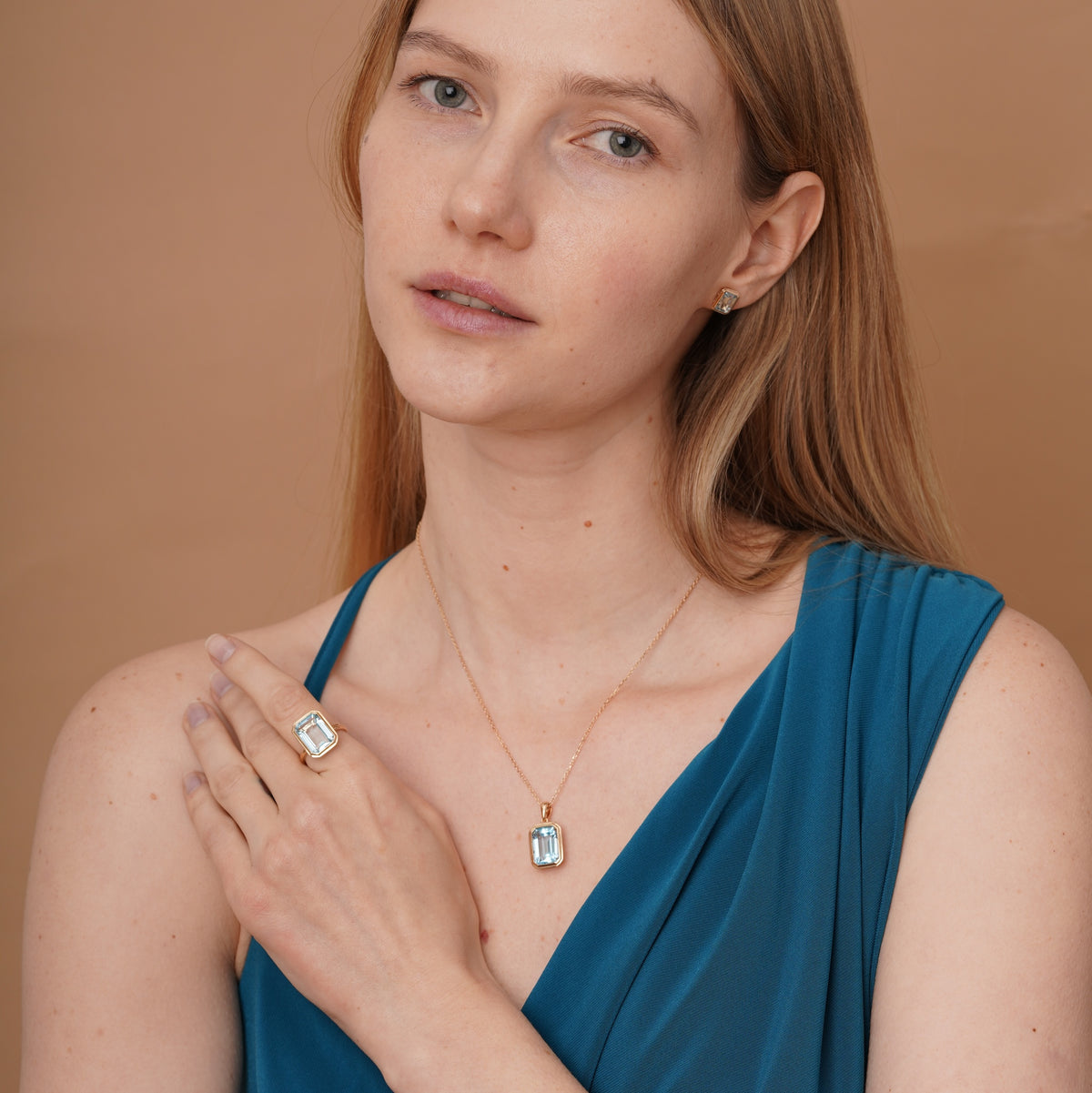 burren jewellery 18k gold plated blue topaz natural stone pendant