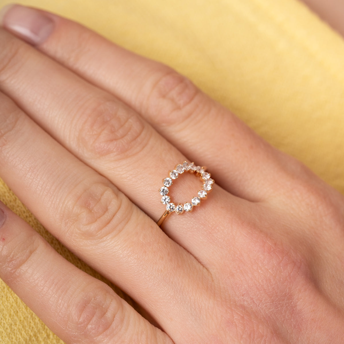 burren jewellery 18k gold plated ring with a circle of cz stones