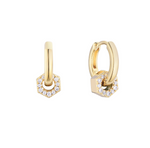 burren jewellery 18k gold plated hexagonal huggie earrings with cz stone detail 