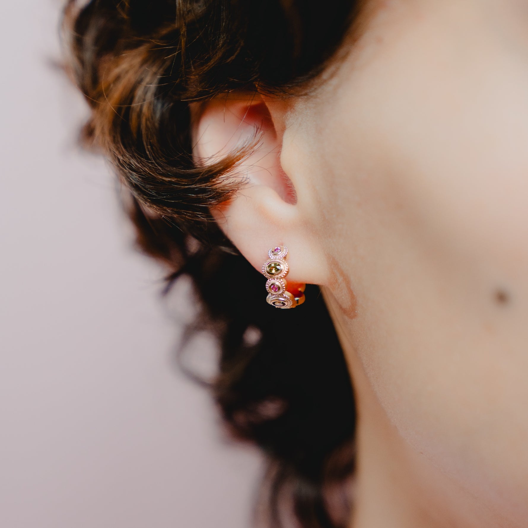 burren jewellery 18k gold plated jasmine huggie earrings model