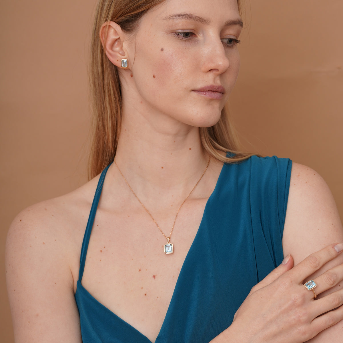 burren jewellery 18k gold plated large blue topaz pendant