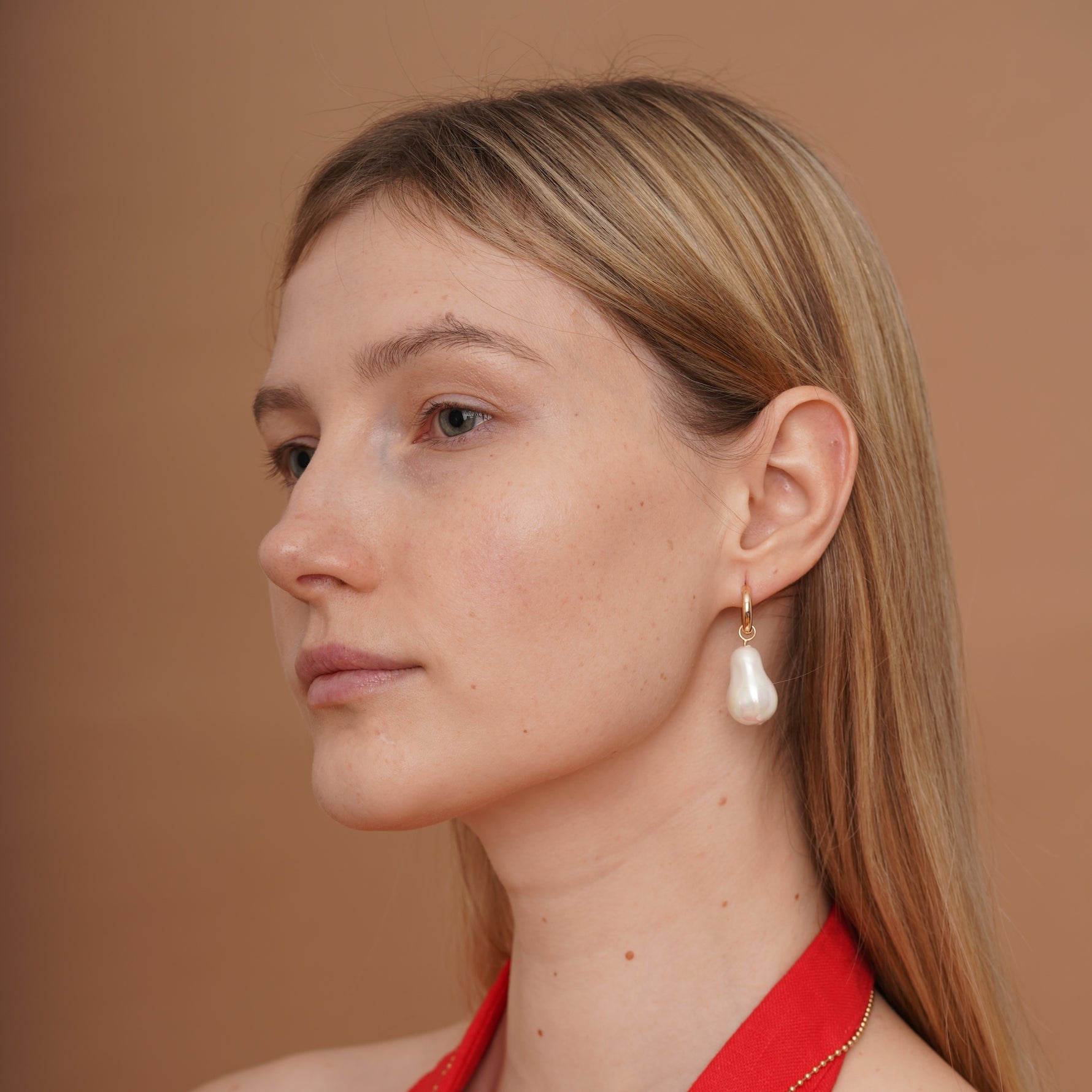 burren jewellery 18k gold plated large pearl drop earrings 